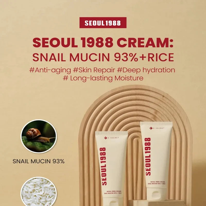 K-Secret Seoul 1988 Cream 100ml – Snail Mucin 93% + Rice Hydrating Facial Cream