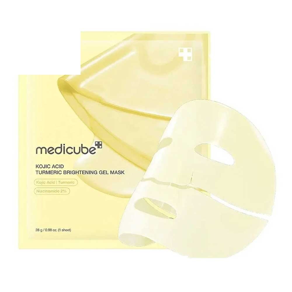 MEDICUBE มาส์กเจลไบรท์เทนนิ่งกรดโคจิกและขมิ้น – มาส์กแผ่นเพิ่มความกระจ่างใส